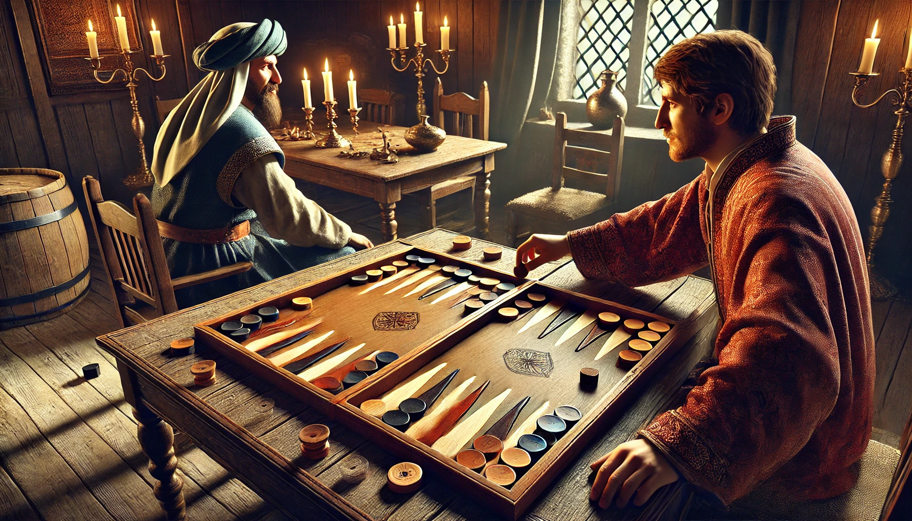 6th-18th c. - A medieval players engaged in a game of backgammon